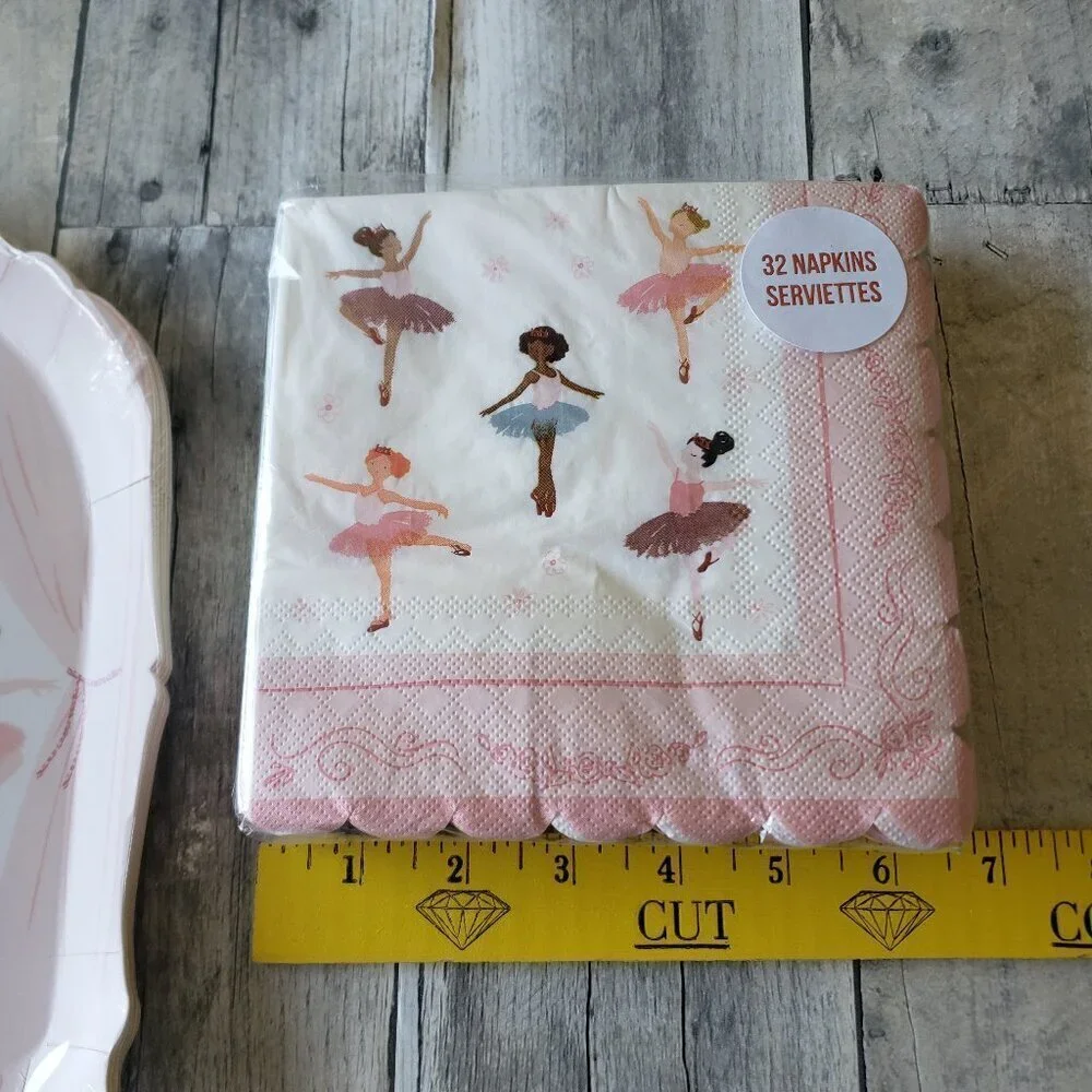 NWT Meri Meri Ballerinas on Stage Shaped Paper Plates (16) + Paper Napkins (32)